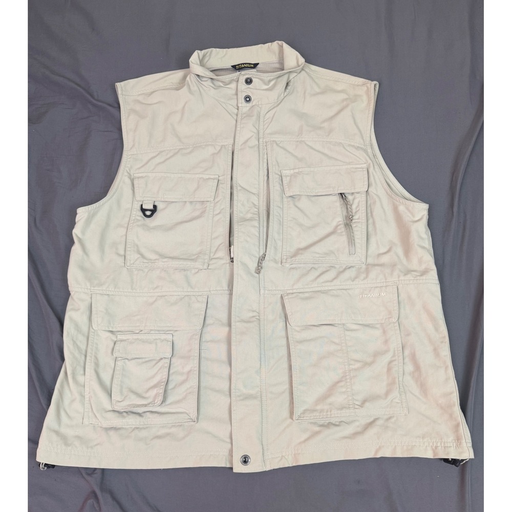 Columbia Titanium Omni Dry Mens 2X Utility Vest Tan Beige Fishing Hiking Cargo